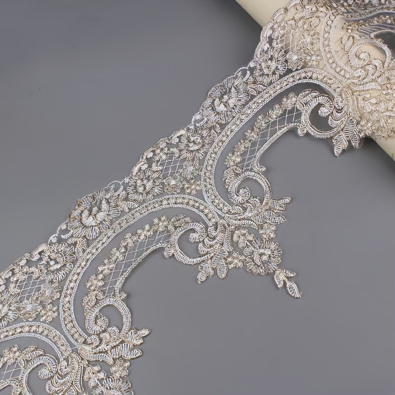 TEMU Beautiful Embroidered Lace Trim, Suitable For Diy Evening Gown And Wedding Veil