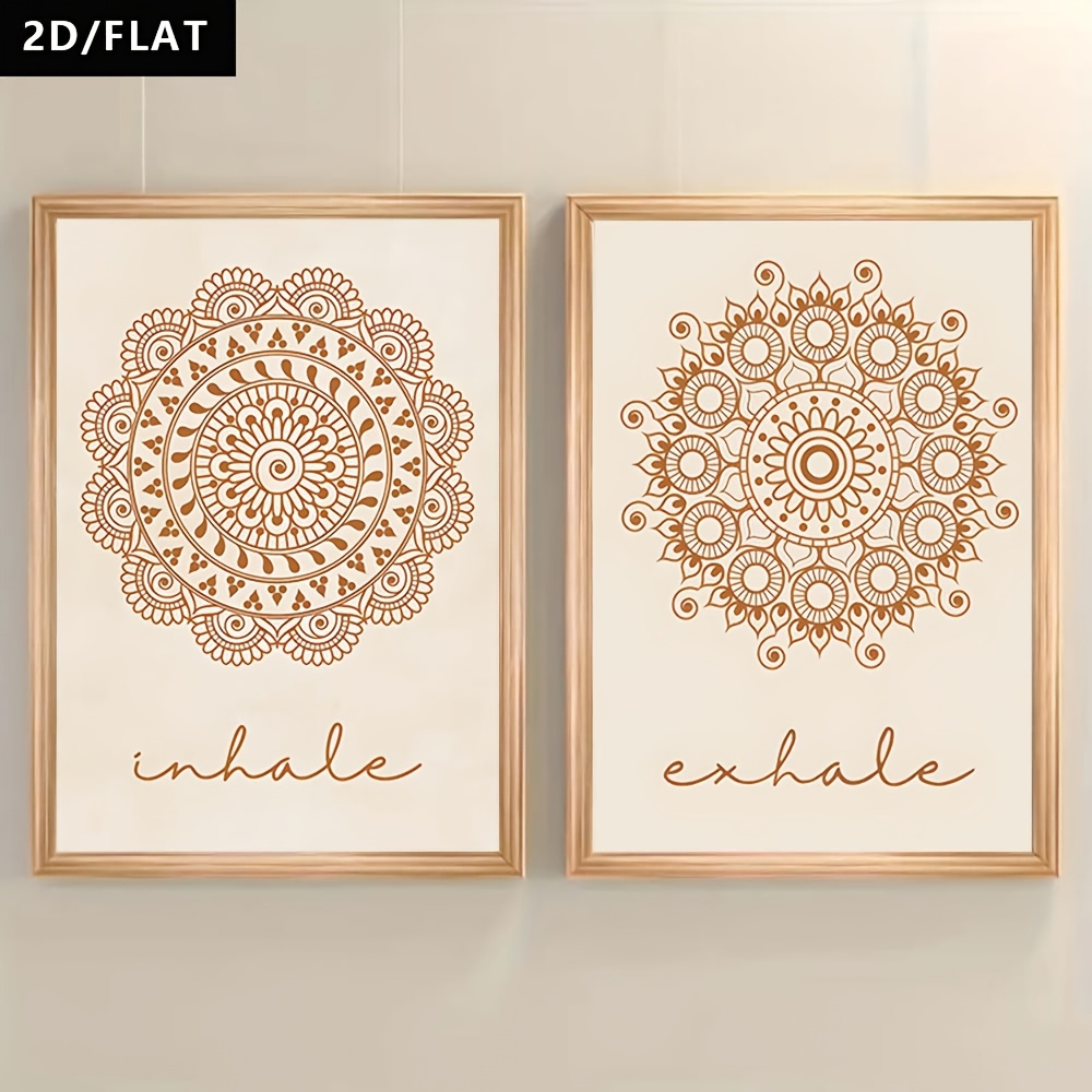 TEMU 2pcs Abstract Mandala Wall Art Bohemian Yoga Decor - Beige Floral Mandala Print Canvas Posters With "" & "" Design, Frameless For Living Room,