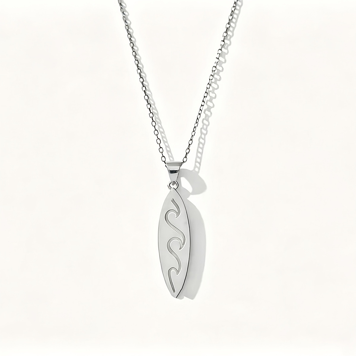 TEMU A 304 Stainless Steel Hypoallergenic Surfboard Wave Pendant Necklace, Wave-patterned Necklace, Suitable For Daily Men And Women, Versatile