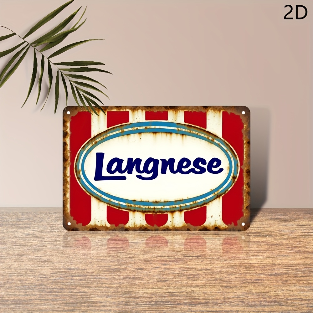 E-shop 2D Flach, [2D Flach] 1 Stück Langnese Vintage Metallschild - Rot-Weiß Gestreiftes Wandbild, Deko für Zuhause, Bar, Garage, Restaurant -