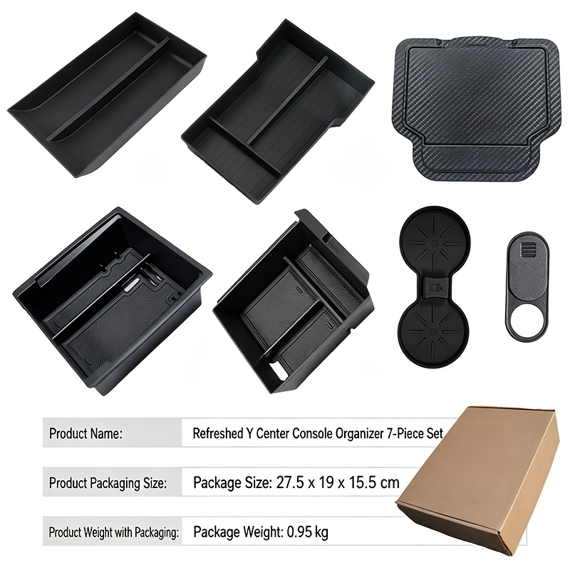 TEMU Pour Tesla Nouveau pour (2025-2026) Organisateur de console [Espace à double couche, glissement fluide] Accessoires, Dessous de gobelet,