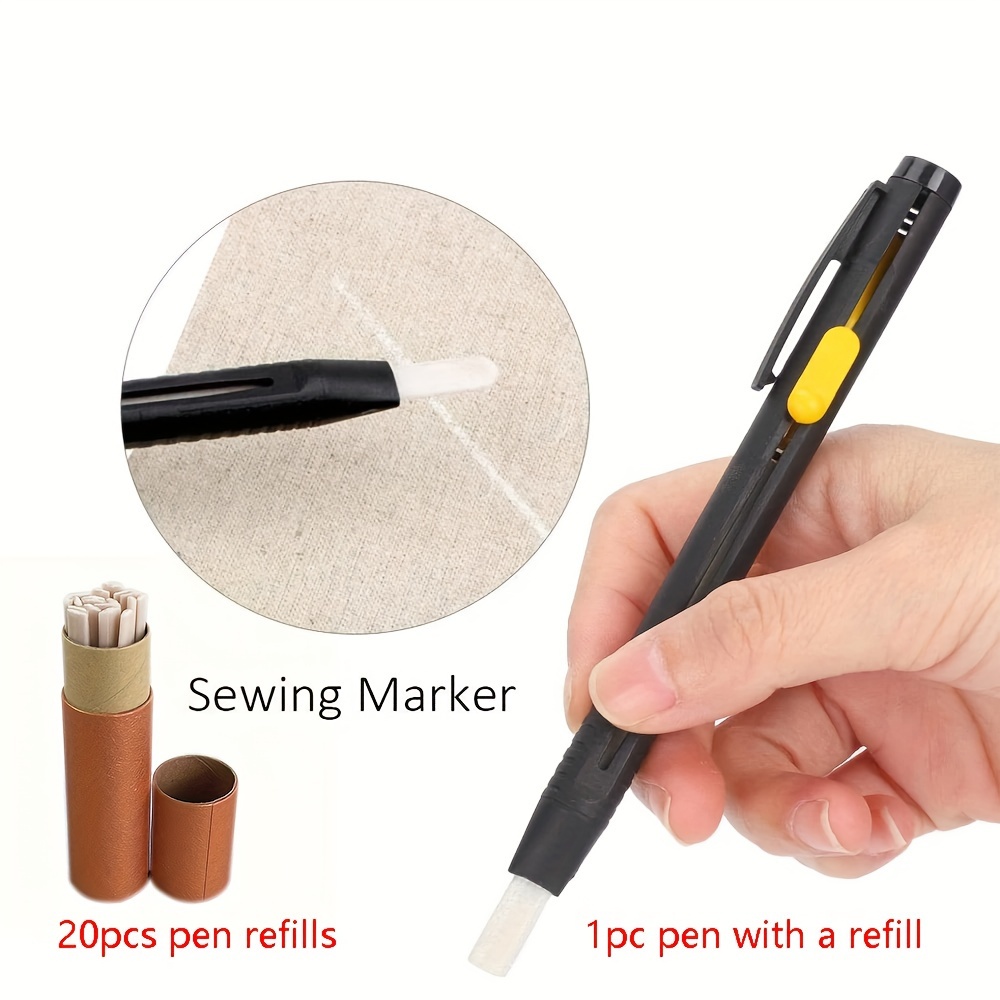 

Sewing Marker Set With 20 White Refills - 1 Extendable, Retractable Tailor's Chalk Pen For Fabric Marking, Sewing, And Tailoring