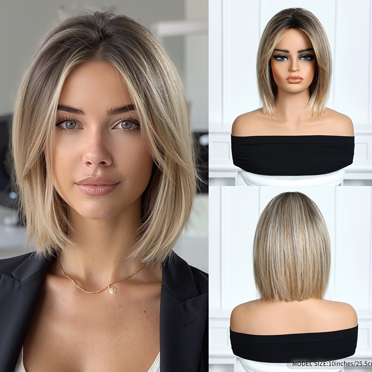 Image of 10 Inch Women's Elegant Gradient Short Hair With Bangs, Synthetic Wig Rose Hair Net High Temperature, Suitable For Occasions Such As Cos, Parties, , Carnivals, And Daily Wear