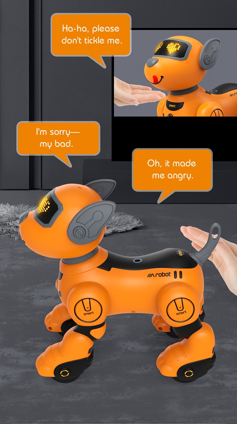 interactive rc robot dog 2 4ghz voice controlled stunt toy with music dance     usb rechargeable   in orange   perfect gift for   on birthdays christmas halloween details 2