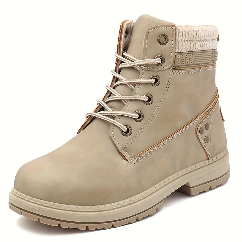 autumn and winter womens casual boots round toe lace up flat bottomed boots winter outdoor boots