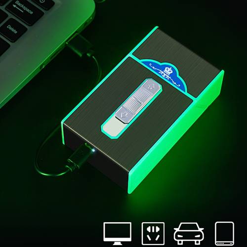 Electric with USB Rechargeable Windproof Lighter - 20-Cigarette Capacity, Lithium-Polymer Battery & USB-Powered, Ergonomic Grip, Operation, USB/ Charging, -Fire Safety Design, Compatible with USB- - Ideal for Outdoor, Travel, Smoking Accessories Gift (Metal/ABS Construction, USB-Powered Lighter with Light, USB-C Charging, Battery Included)