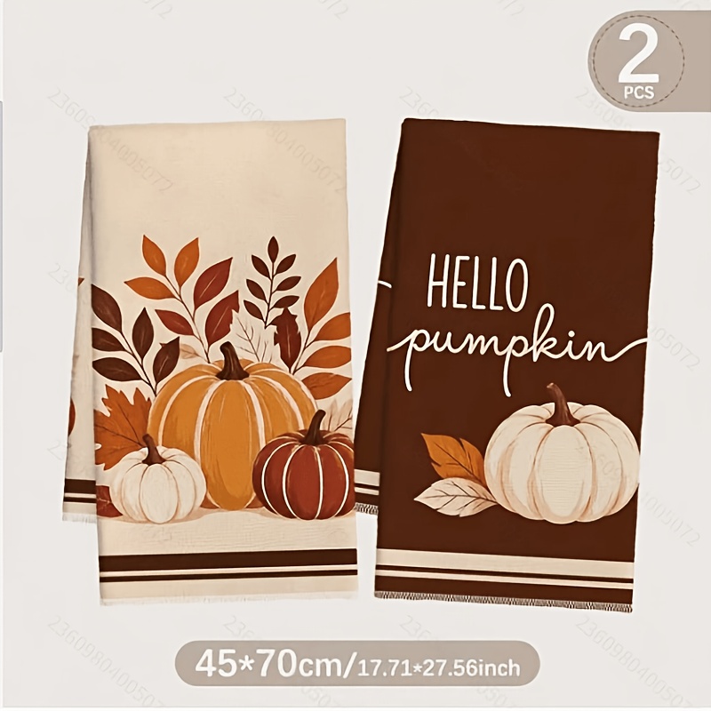 TEMU Lot de 2 serviettes de cuisine et torchons d'automne vintage pour décoration de Thanksgiving - Imprimé microfibre marron foncé avec citrouille,