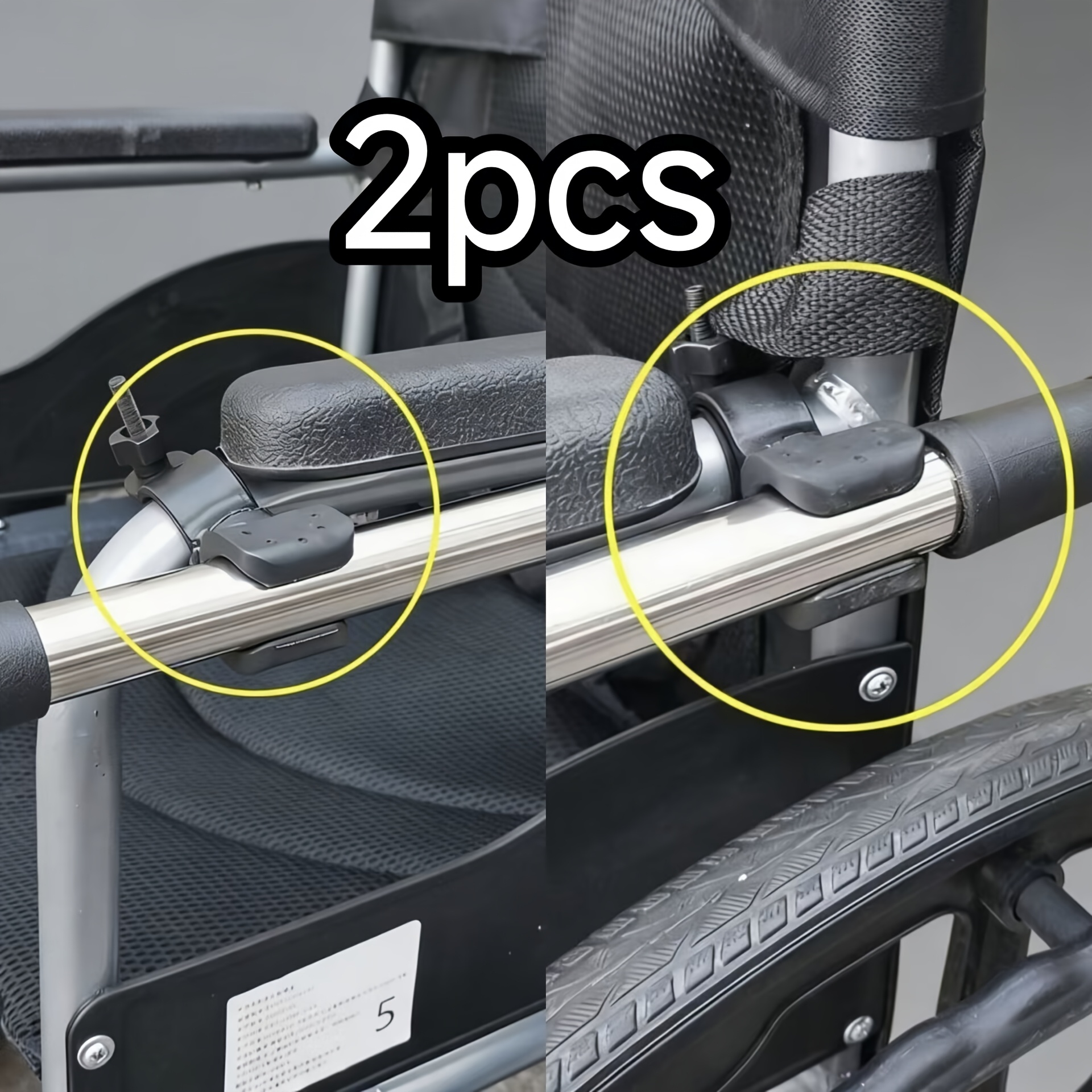 2pcs Wheelchair Cane Holder With Adjustable Cane Support, Elderly Accessory, Anti-slip, Anti-lost, No-drill, Portable Installation
