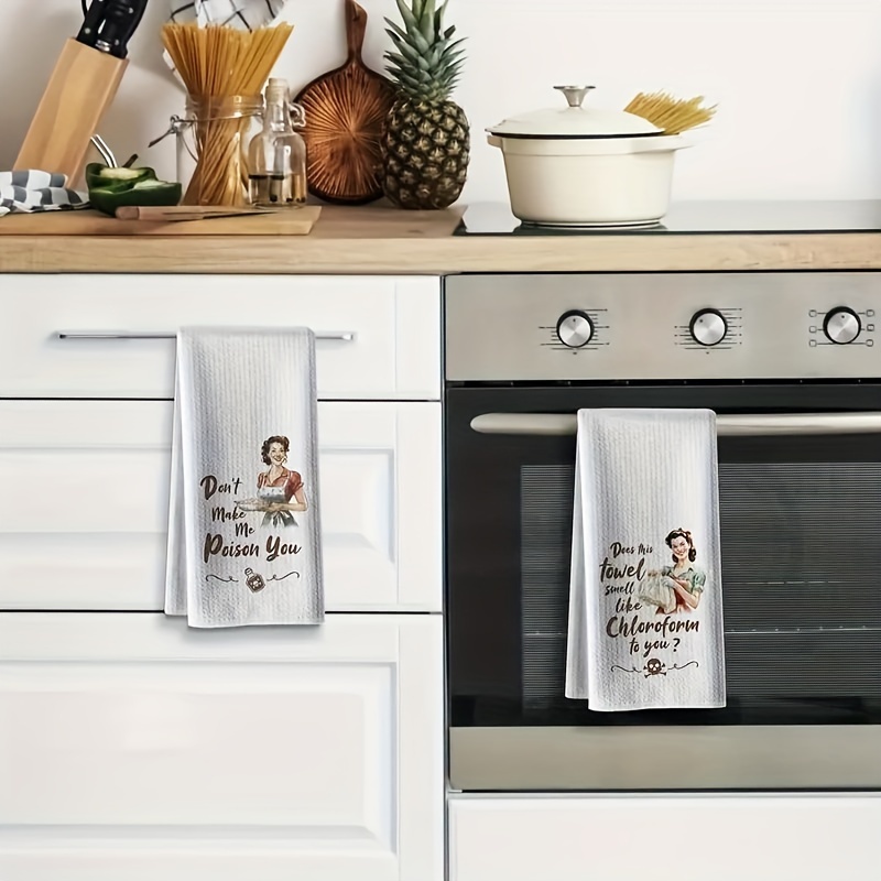 

2pcs Funny Kitchen Towels - Microfiber, Absorbent Dish Cloths With Vintage Cartoon Design, Perfect Gift For New