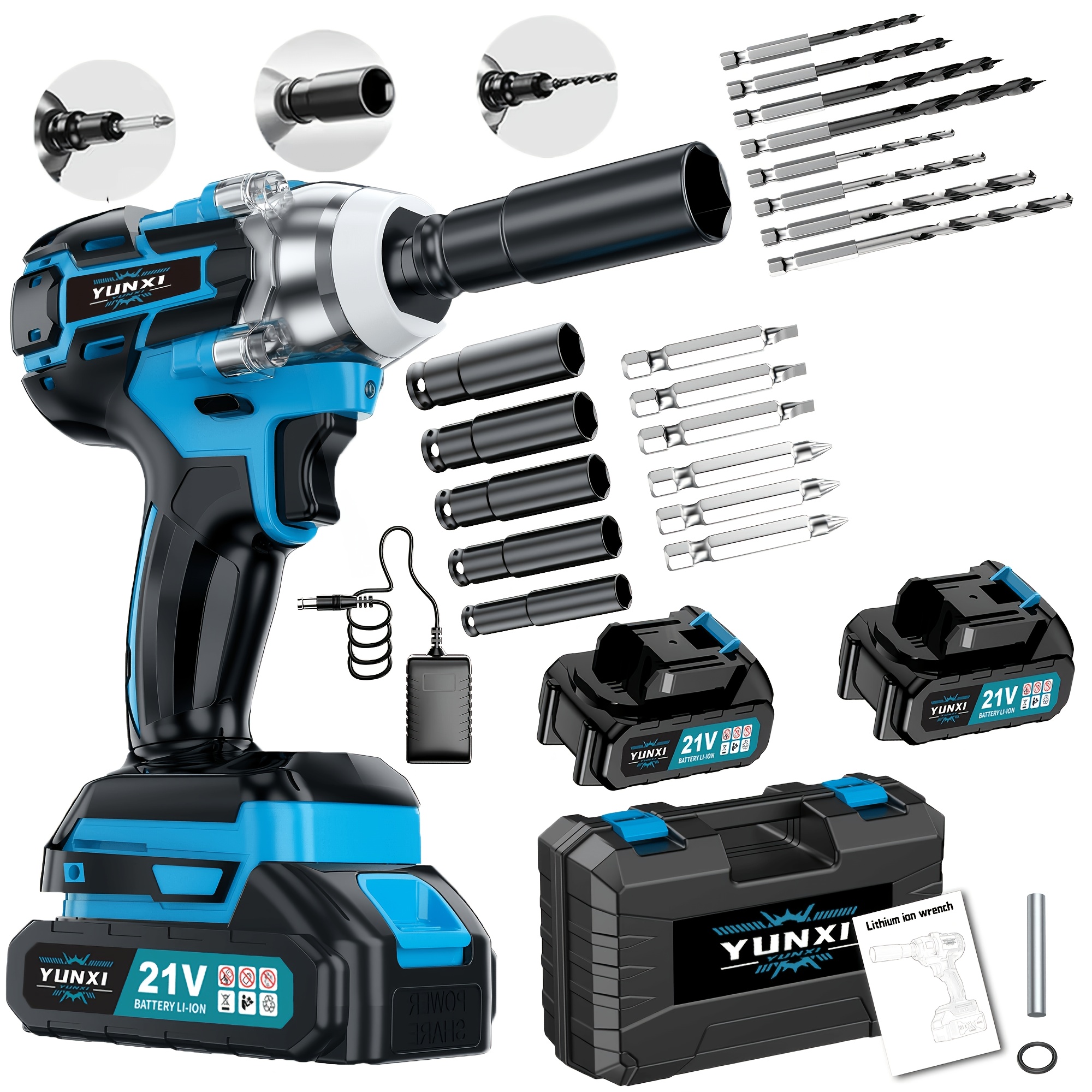 Image of 21v Wireless Lithium Wrench, High Torque Brushless Impact Wrench Set, Professional Power Tool, Optional Accessories, Used For Professional Automotive Maintenance, Construction, And Heavy-duty Diy