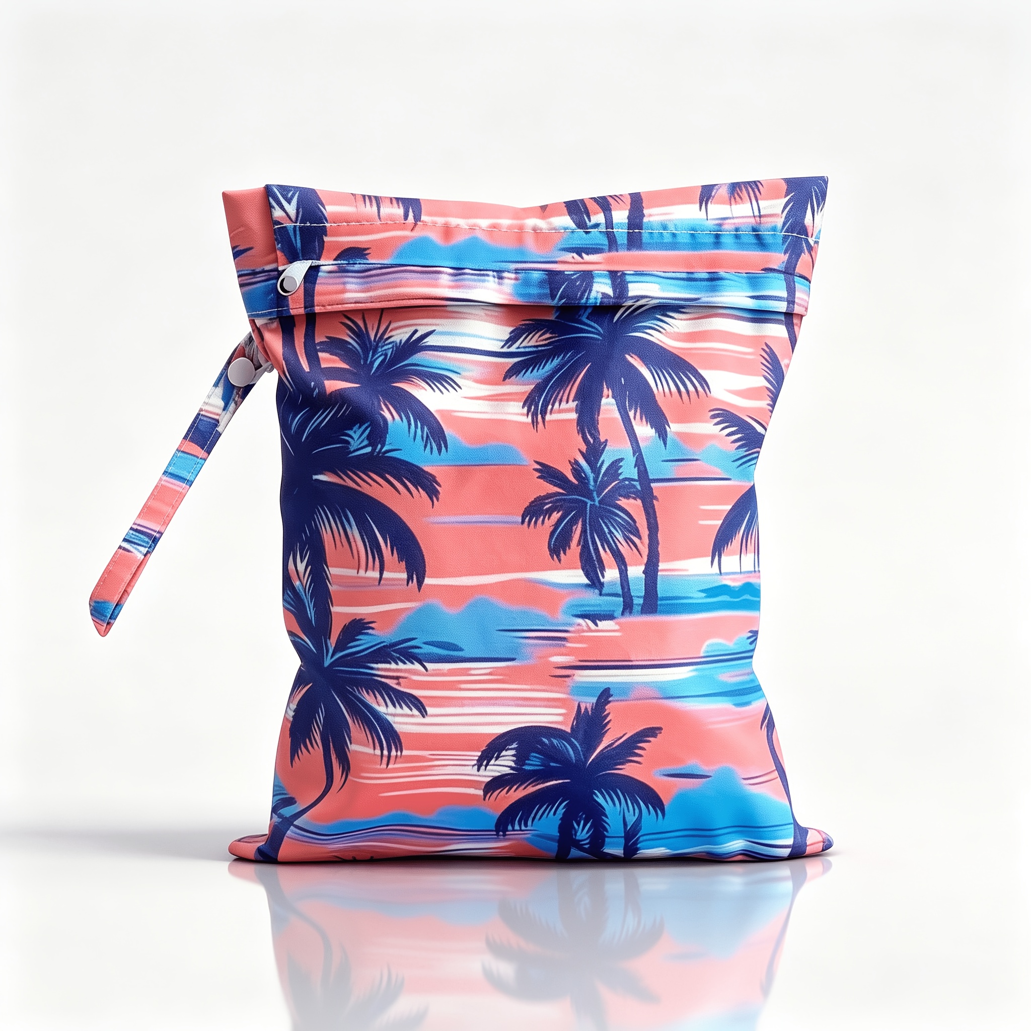 Reusable Wet Storage Bag with Tropical Palm Print Pattern, Designed for Diaper Storage. Dimensions: 9.84in*12.2in. Perfect for Storing Swimwear, Travel Essentials, Beach Items, and Pool Supplies. Ideal for Themed Gifts and Holiday Presents