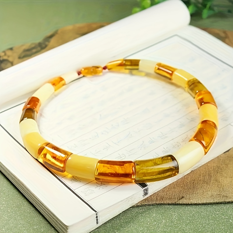 TEMU A Bohemian-style Amber And Beeswax Collar Necklace, Perfect For Elegant Jewelry Additions For Parties, Banquets, And Gifts - An For Valentine's
