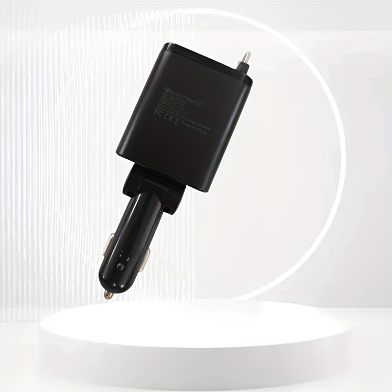 TEMU 7-in-1 Car Fast Charger | Includes 3 Retractable Fast Charging Cables, 180Â° Adjustment, Led Digital Display, Easy Operation, Compact And Stylish