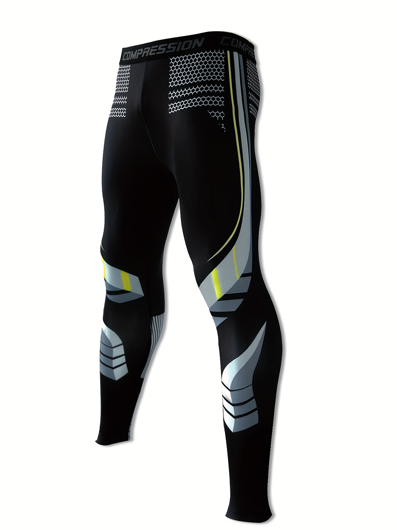 1pc *'S Compression Tight Pants Breathable Elastic, Black with White  Ideal for Cycling, Running
