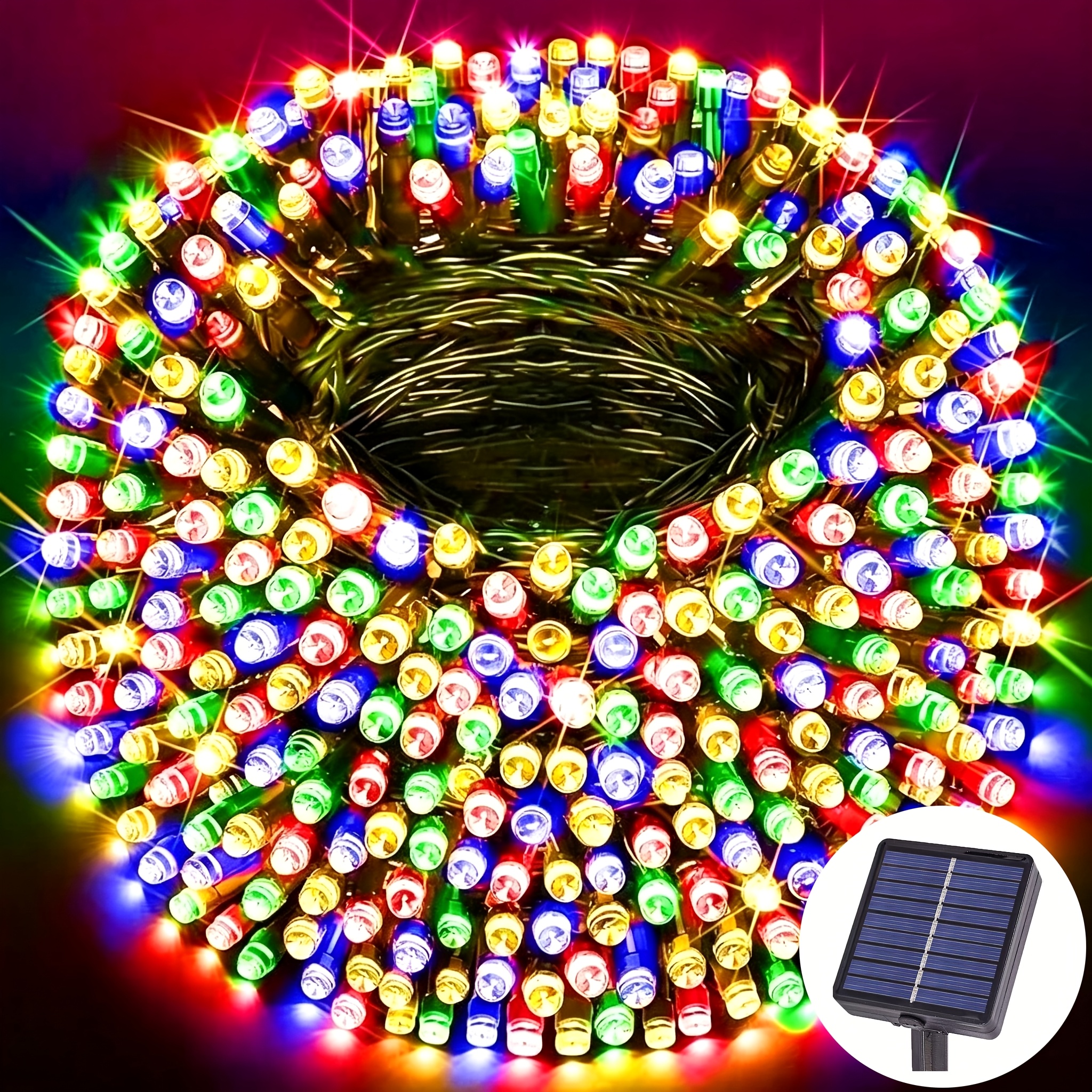 TEMU 1 Guirlande Lumineuse LED à Énergie Solaire, Longueur de 7M à 32M, avec 50 à 300 Ampoules. Lumières Décoratives d'Extérieur pour Jardin et Cour,
