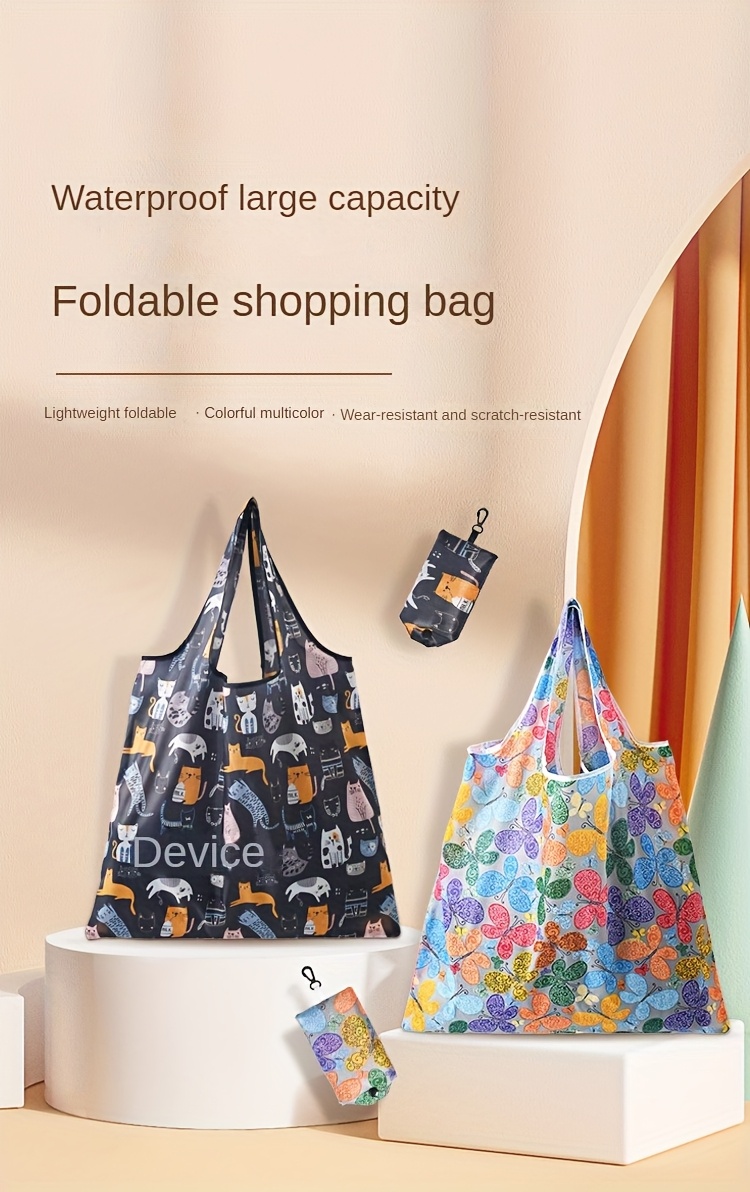 high quality large capacity foldable shopping bag leak proof reusable polyester tote bag with fashionable print and carrying strap reusable shopping bag creative supermarket shopping storage bag reusable grocery bags details 0