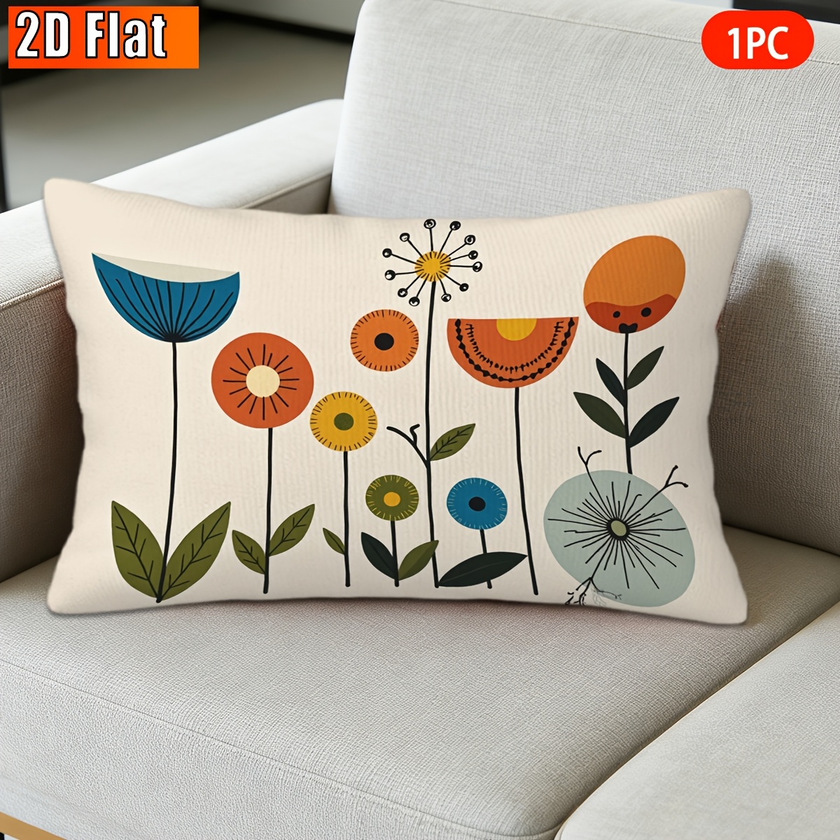 TEMU 2d Flat, 1pc, Throw Pillow Cover, Abstract Floral Themed Decorative Pillowcase, Halloween Gift, Decor, Suitable For Sofa, Office, New Year's