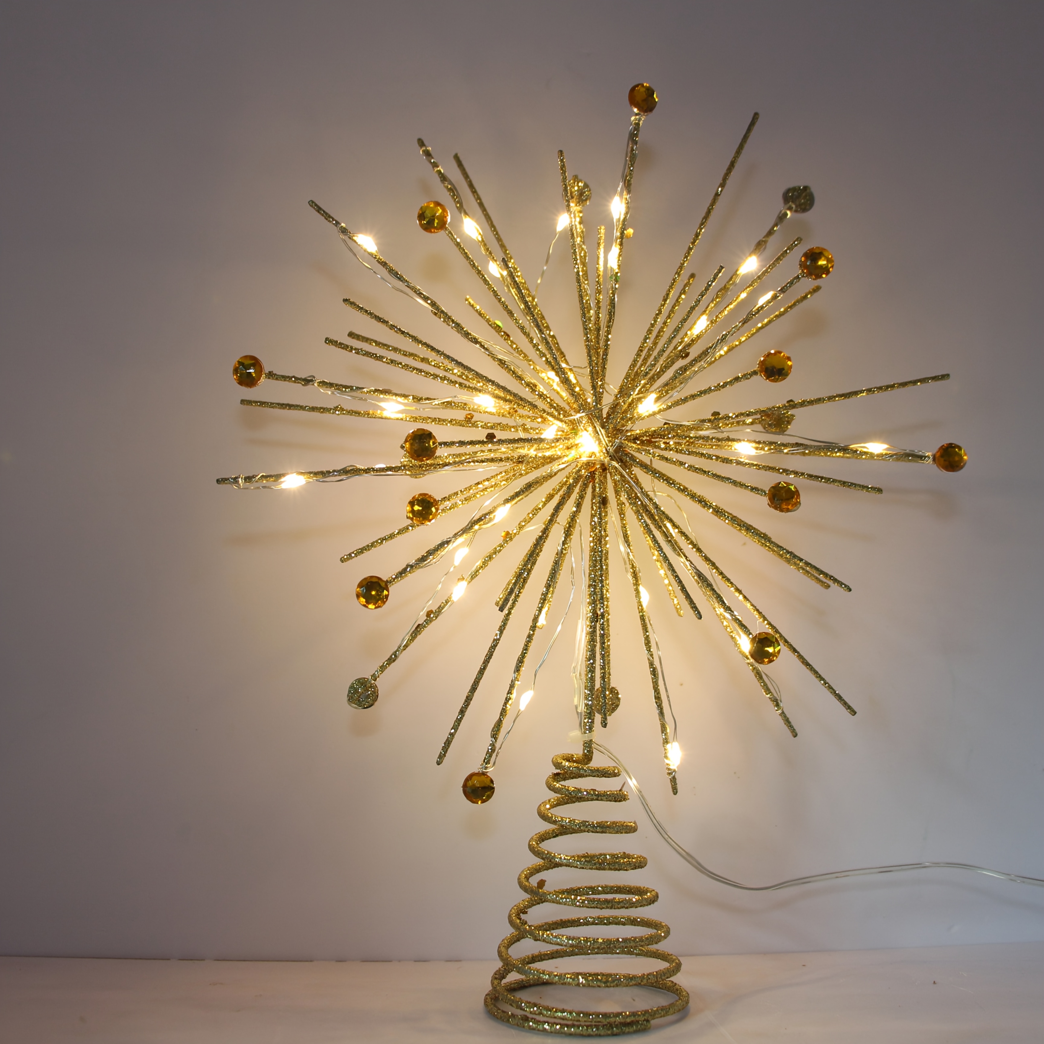TEMU 11.4-inch Metal 3d Christmas Tree Topper With Glitter Decoration, Featuring 20pcs Warm White Leds, 2aa Pack ( Not Included), Christmas Ornament,
