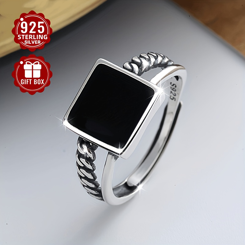 

1pcs925 Pure Silvery Trendy Elegant Square Ring Ins Hip Hop Ring For Women . 3g