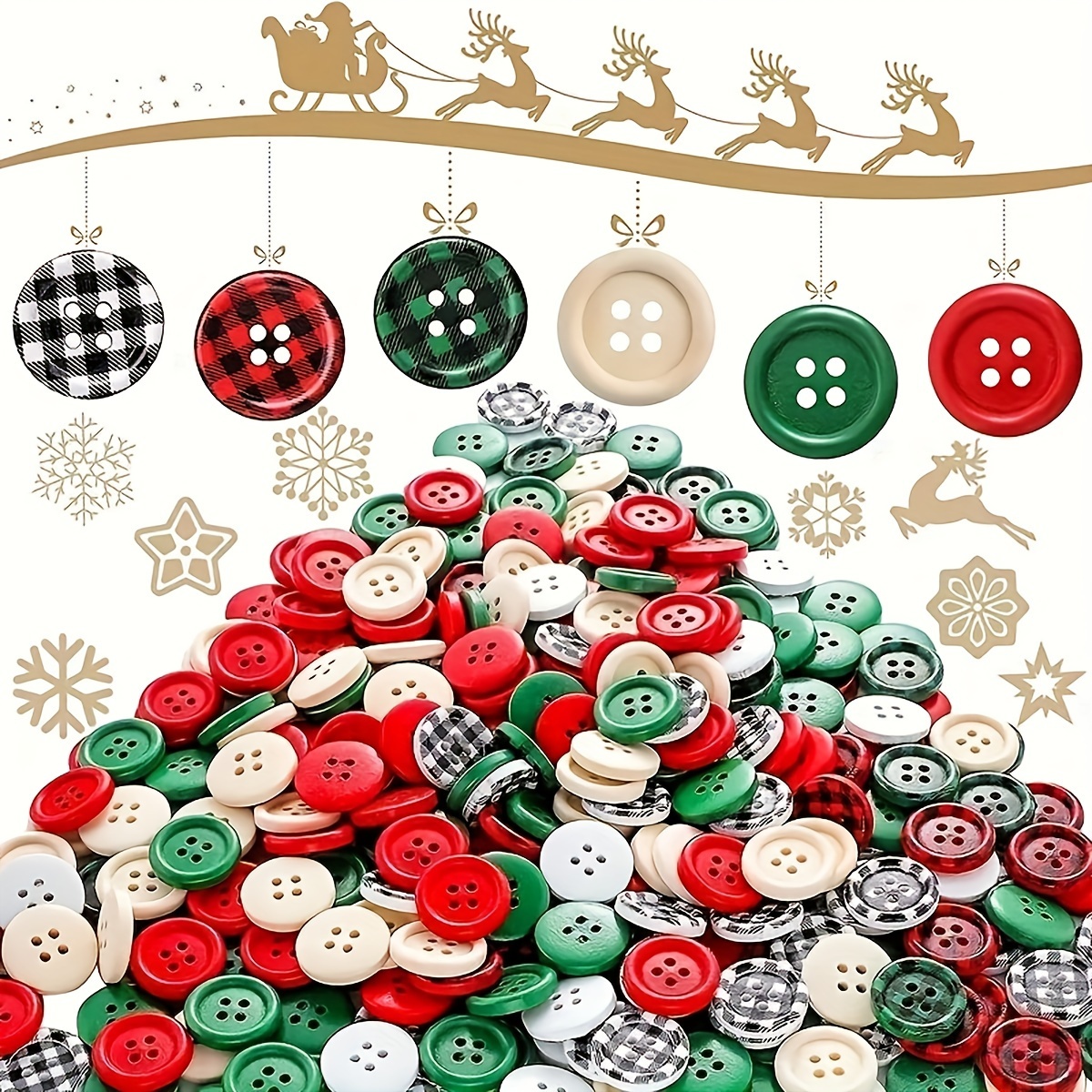 

50/ Pcs Christmas Buffalo Check Wooden Buttons, 4-hole, 20mm/0.79inch, Christmas Sock Decor, Diy Crafts, And Sewing Projects