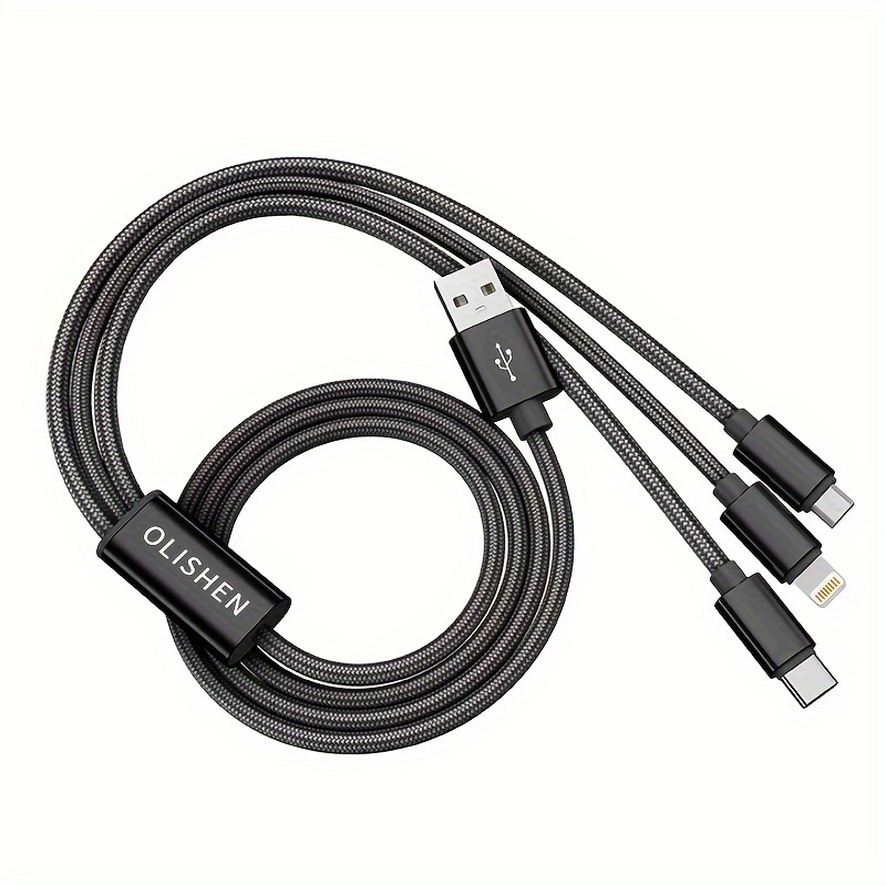 Image of 3-in-1 Fast Charging Usb Cable, For Iphone, Type-c, Micro Usb Devices, For Iphone 17/16/15/14/13/12/11 Pro Max Se/x/8/7/6, For Huawei Oppo Vivo Oneplus And Other Smartphones