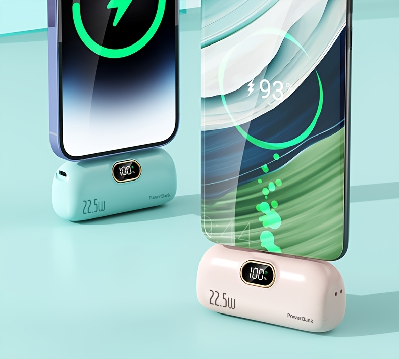 迷你便携充电宝5000毫安，带led电量显示，体积小巧容量大，22.5w超级快充，内置type-c接口，轻便易携，适用于三星/小米/ 等手机，应急备用电源, 旅行充电器,轻量化充电器,时尚移动电源,可靠的移动电源,usb-c 充电器,户外爱好者,科技爱好者 商品详情 6