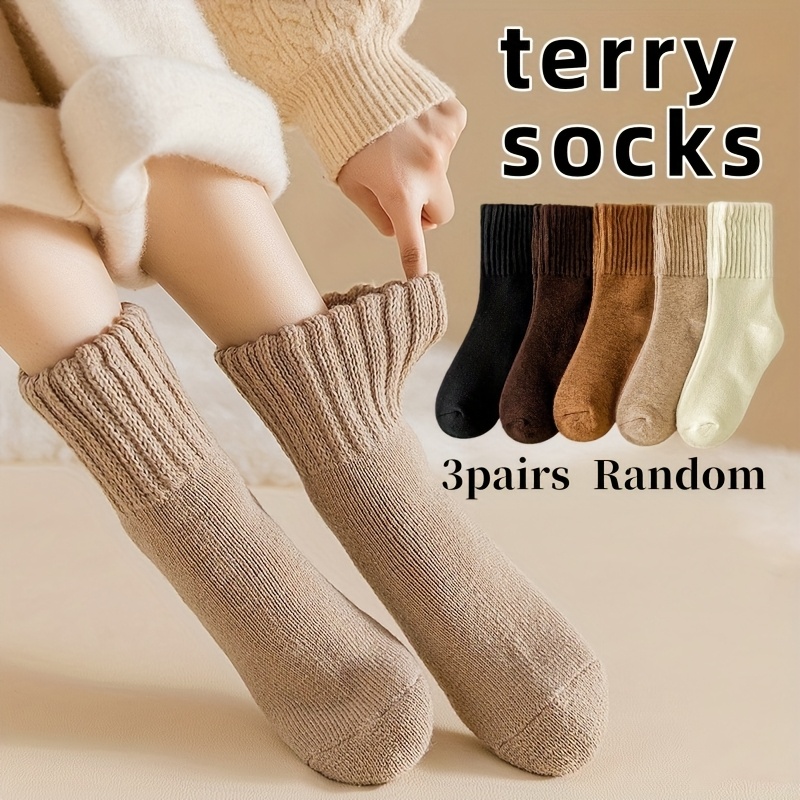 TEMU 5/3 Pairs Random Women's Thick Warm Socks, Solid Color Loose Slouchy Socks, Thermal Lined Thermal Socks For Autumn/winter, Soft & Comfortable,
