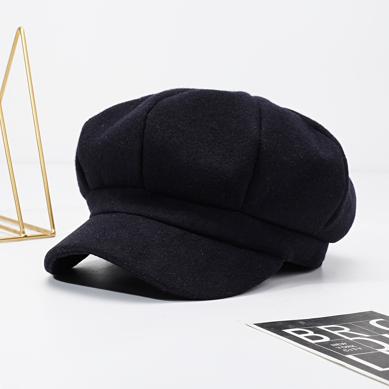 TEMU Retro Octagonal Newsboy Cap Women's Style, Soft Beret With Brim, Autumn Winter Casual Warm Bread Cap