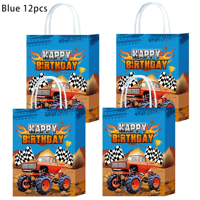 Image of 12pcs Monster & Racing Theme Gift Bags, Durable Paper Party Favors - Perfect For Birthday Parties, Race Themed Events, Small Business Functions, Holiday Decorations, And Celebration Gifts