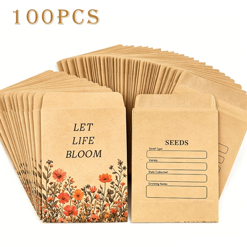 TEMU 100pcs Brown Seed Envelopes With Reusable Sealing Function, Very Suitable For Storing Vegetable Seeds