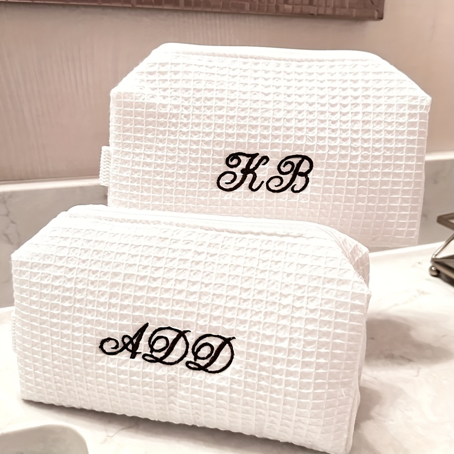 Waffle Makeup Bag Toiletry Bag Lightweight And Portable, Embroidered Name Customization, Suitable For Holiday Gifting Mother's Day Father's Day Gift, Birthday Gift, Random From 2 Styles