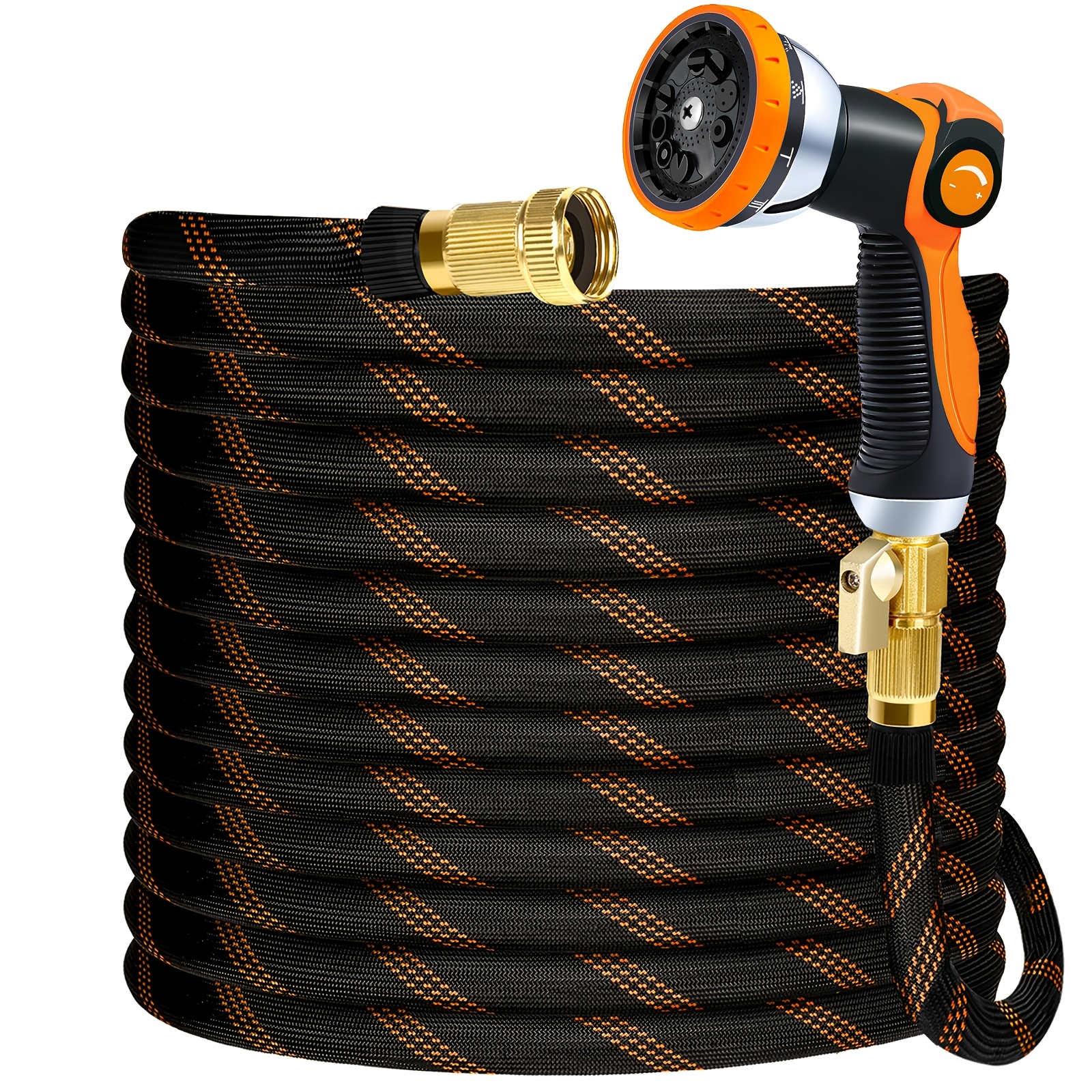 lovfen heavy duty garden hose 25 50 75 100 150ft non expandable with 3 4 solid brass fittings leakproof design   threads   gardening cleaning forestry