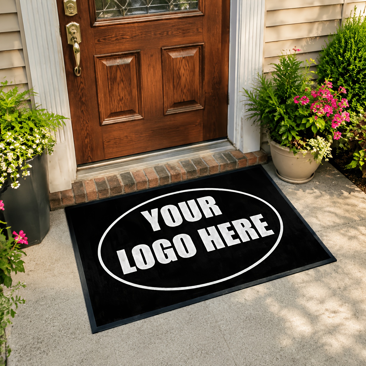 TEMU 1pc Customizable Flannel Doormat With Silicone Backing - Personalized Home Decor Entrance Rug, Kitchen Mat, 100% Polyester, Black, White Text