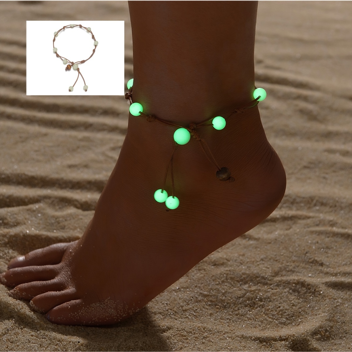 

1pc Bohemian Style Retro Glow-in-the-dark Acrylic Bead Anklet, Fashion Vacation Single Strand Foot Jewelry Gift For Party For Music Festival