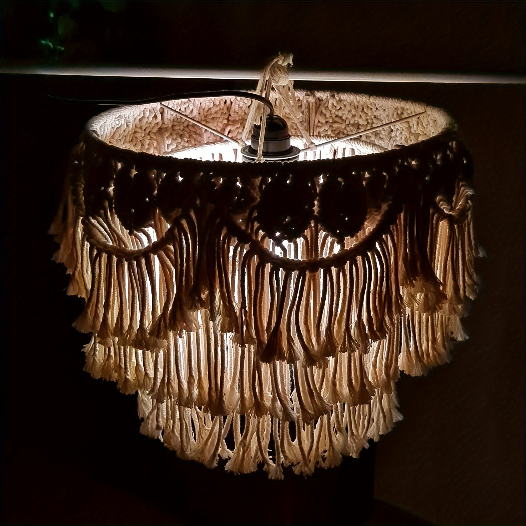 unique   bohemian tassel hanging lamp shade artistic fabric decorative lighting accessory with no battery required   and versatile home decor enhancement details 3