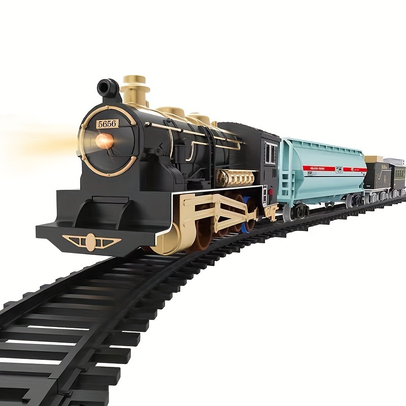 TEMI Juego de tren grande - Juguetes de tren eléctrico con vapor de 3 vías,  luz y sonidos, juegos de tren para niños de 3 a 7 años con motor de