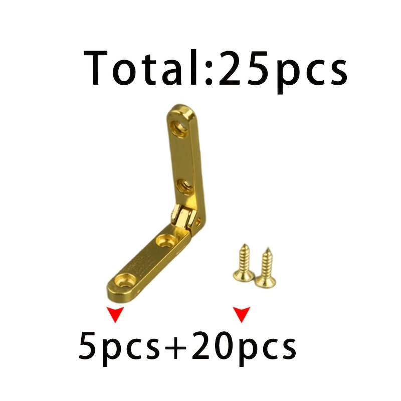 TEMU 5pcs Golden Right-angle 90-degree Folding Hinges + 20pcs 2x10 Golden Screws, Totaling 25pcs. Golden L-shaped Hinges For Wooden Boxes/jewelry