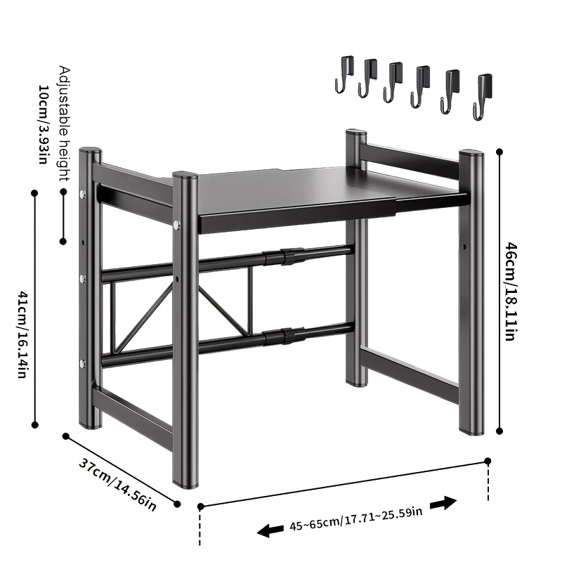 TEMU Christmas Gift, Kitchen Storage Rack, Suitable For Microwave And Oven | Black Metal Countertop Storage Rack With Open Shelves, Perfect For