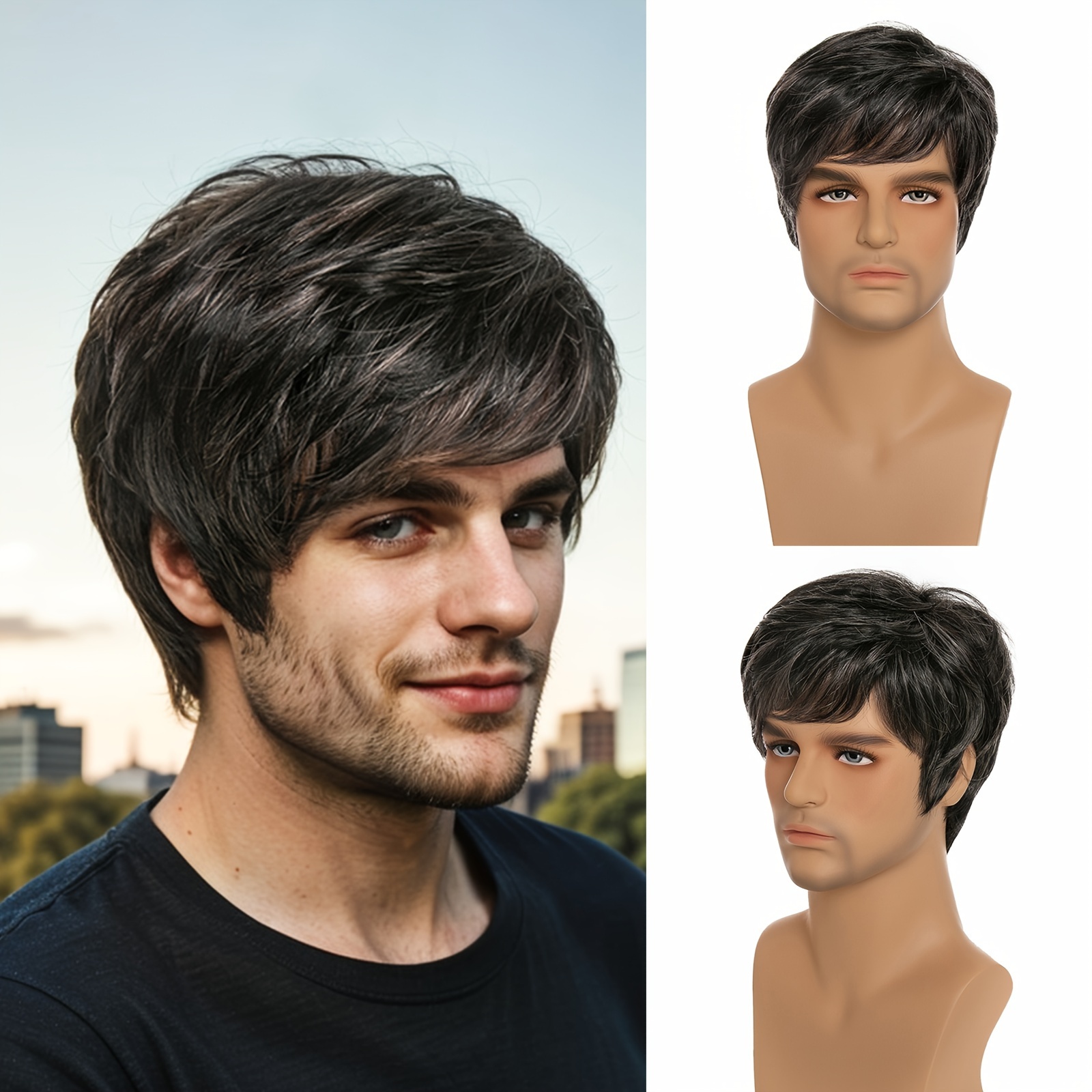 

High Temperature Fiber Men's Wig - Natural Looking Short Mixed Color Gradient Gentleman Side Part Wig, 150% Density Rose Net Cap, Universal Fit, Suitable For Daily Wear