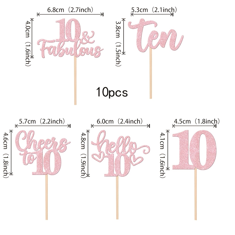 Image of 10pcs/20pcs 10th Birthday Cupcake Topper Glitter 10th Happy Birthday 10th Cake Picks, For 10th 10th Birthday Wedding Anniversary Party Cake Decorations (pink), Halloween, Christmas