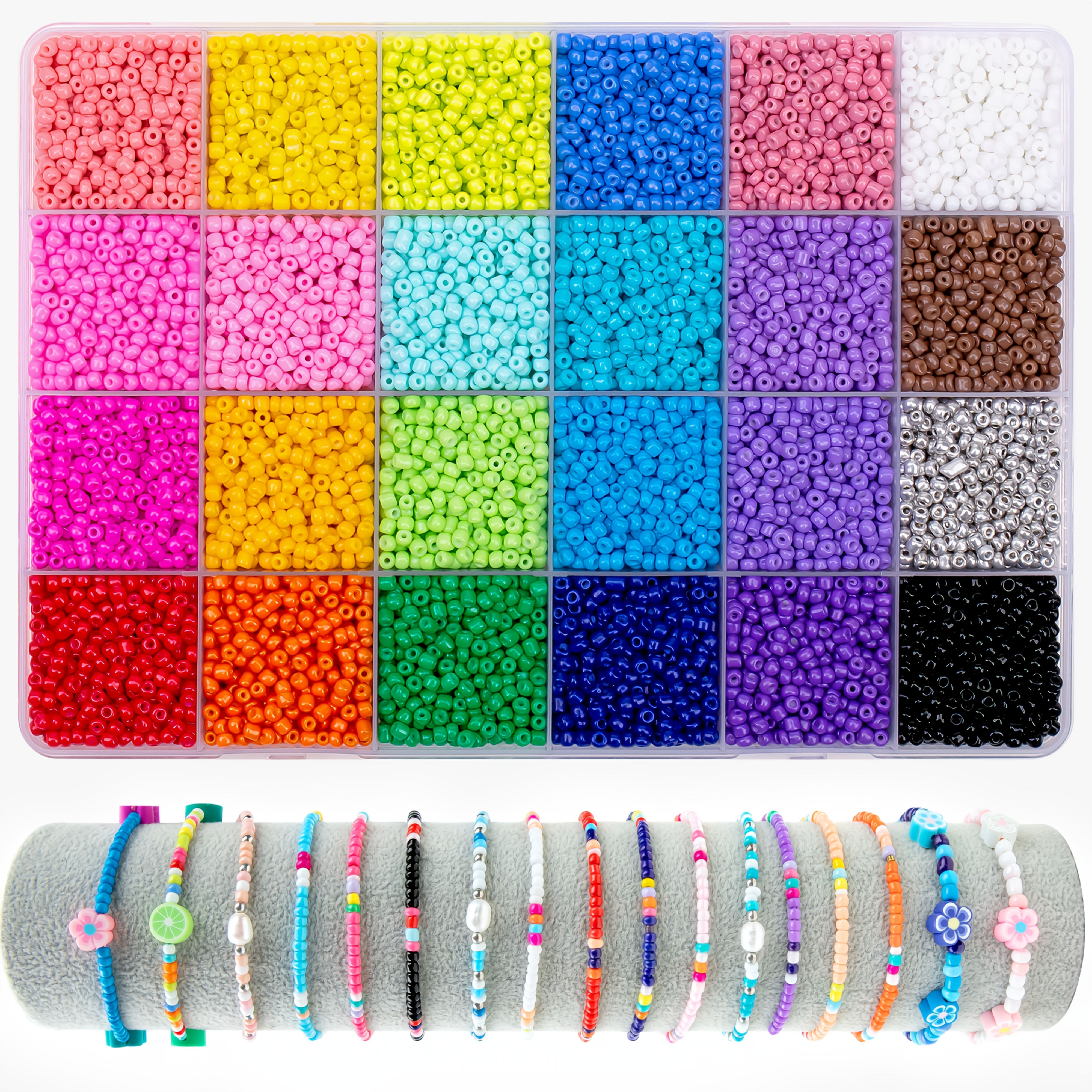 TEMU Juego de 6240 cuentas de 3 mm en 24 colores con caja de almacenamiento - Colores brillantes, para fabricación de joyas, manualidades, pulseras