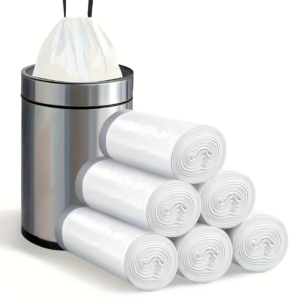 90pcs, 6 Rolls, Heavy-Duty 4 Gallon Small Drawstring Plastic Trash Bags - Foldable, Leak-Resistant, And Easy-To-Tie Liners for Bathroom, Restroom, Bedroom, Office, And Toilet Garbage Cans - Space-Saving And Convenient