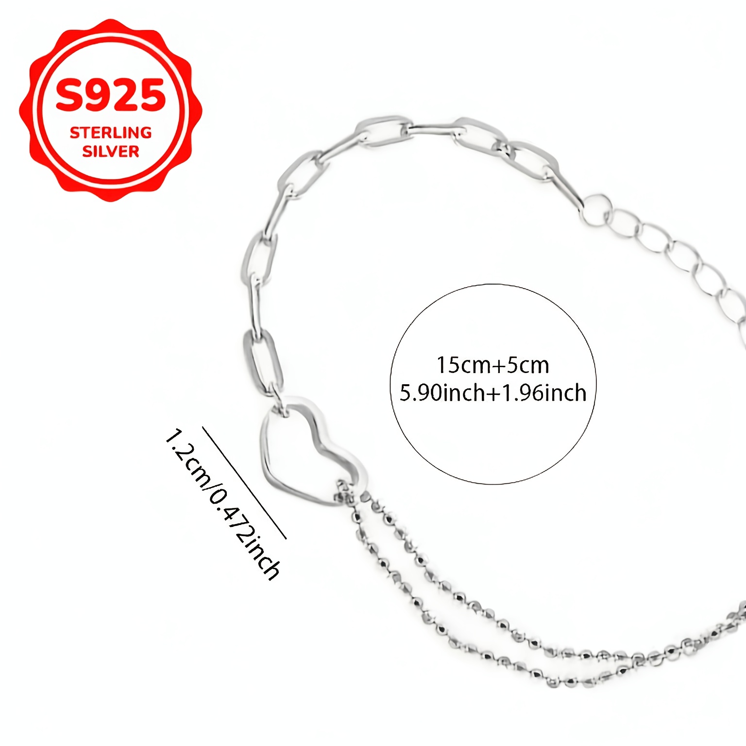 925 Silver Hollow Double-Layer Heart Patchwork Bracelet, Versatile Design