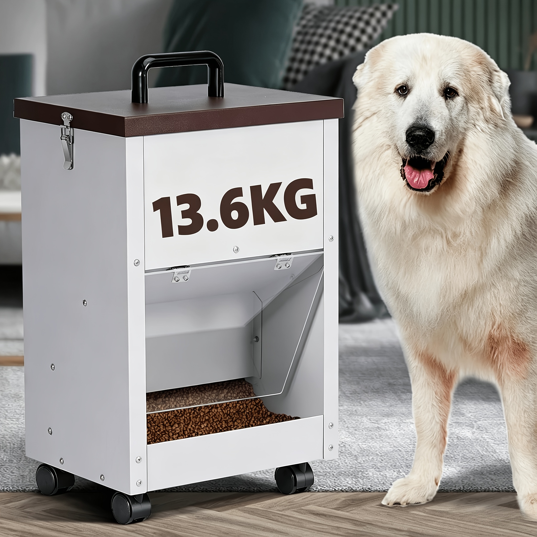 TEMU Distributore automatico per cani resistente e di grande capacit� da 13,6 kg con ruote bloccabili, non richiede alimentazione, facile da pulire,