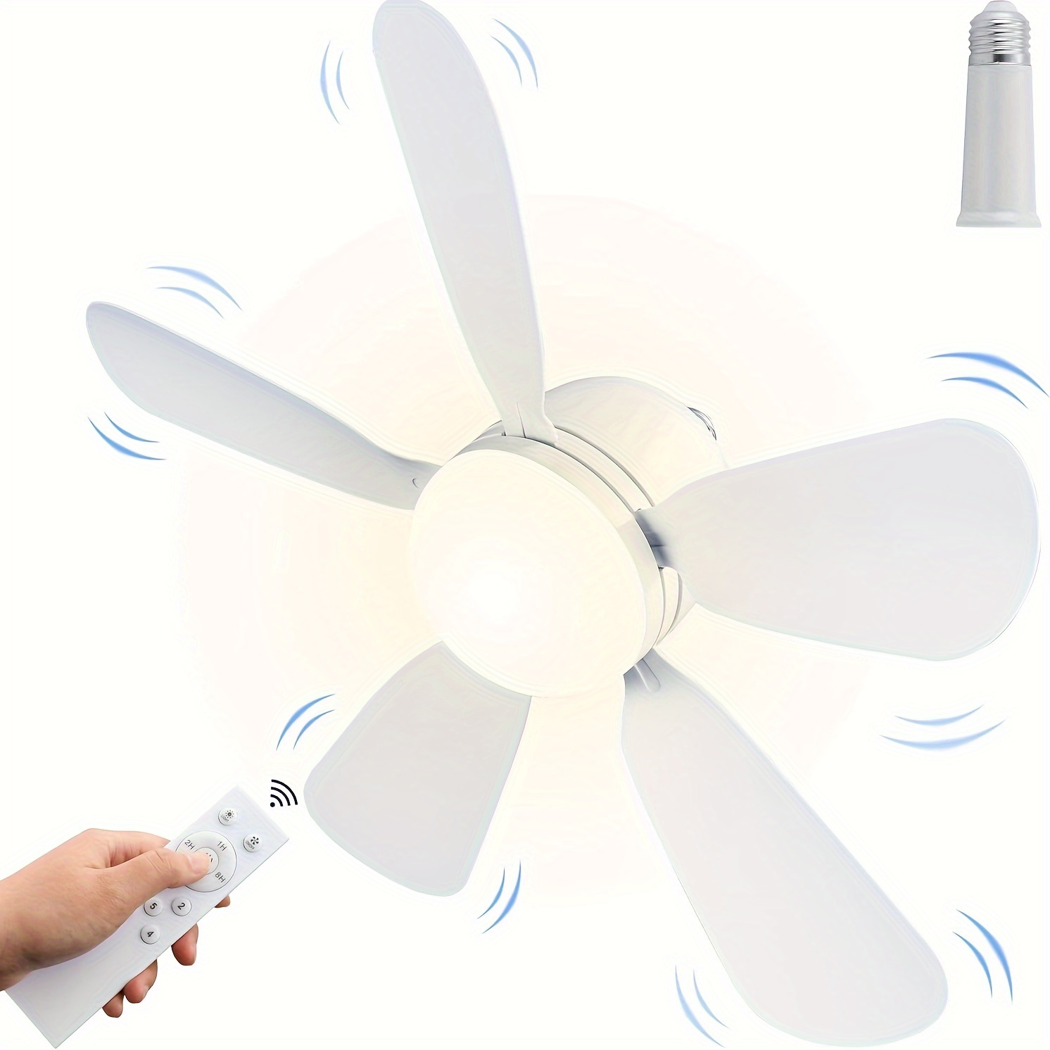 

19.68in Ceiling Fan Light With Remote, 3 Lights 5-speed Powerful Airflow Quiet Socket Fan, Fits E26 Socket, Abs Material, 85v-265v Hardwiring For Kitchen, Bedroom, Basement, Garage - White
