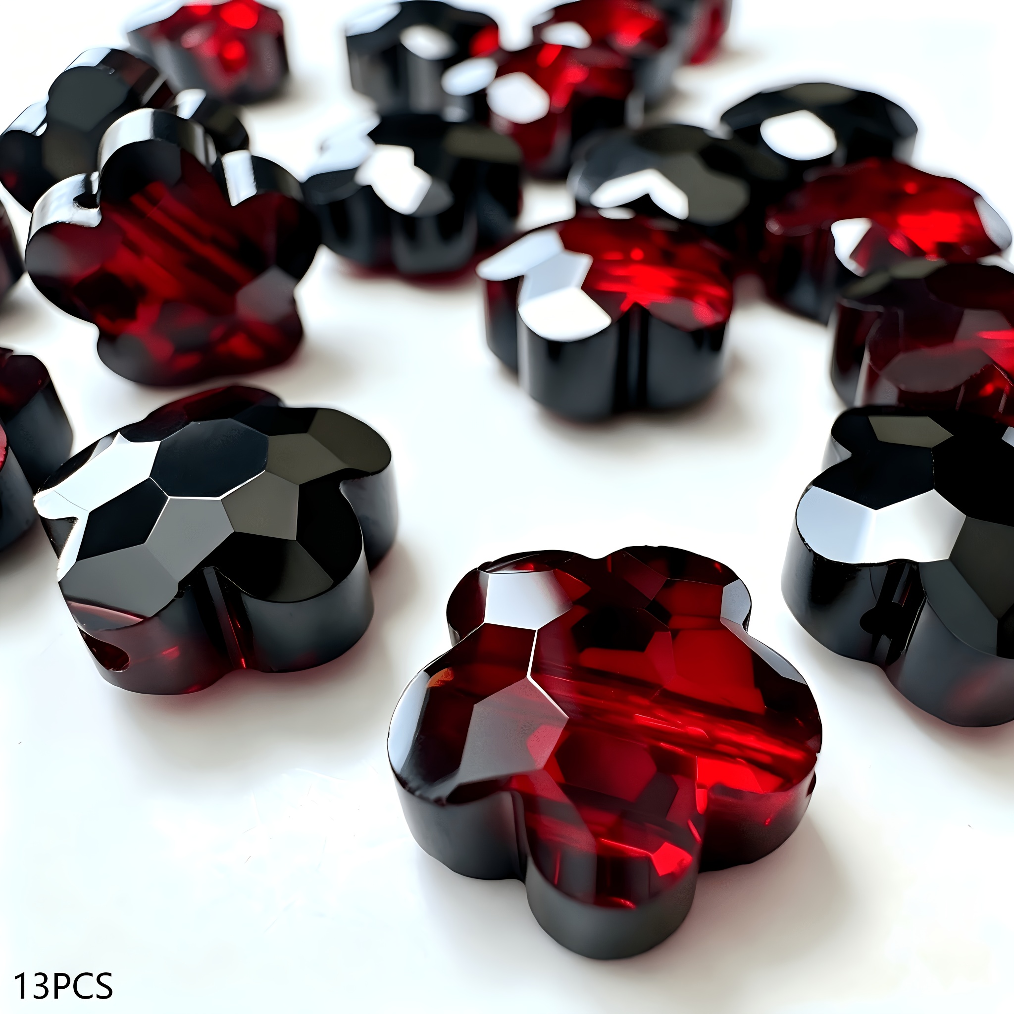 TEMU Perles décoratives premium 10 mm x 5 mm 13 pièces, rouge foncé noir/bleu marine///blanc nouveau AB multicolore/rose vert, perles en vrac 3D de 5