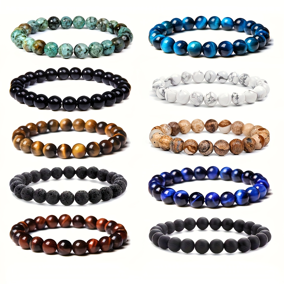 TEMU A Set Of 10 Elastic Bracelets Made From 8mm Natural Stone Beads, Suitable For Men And Women. Round Bead Bracelets Make An Gift For And Are