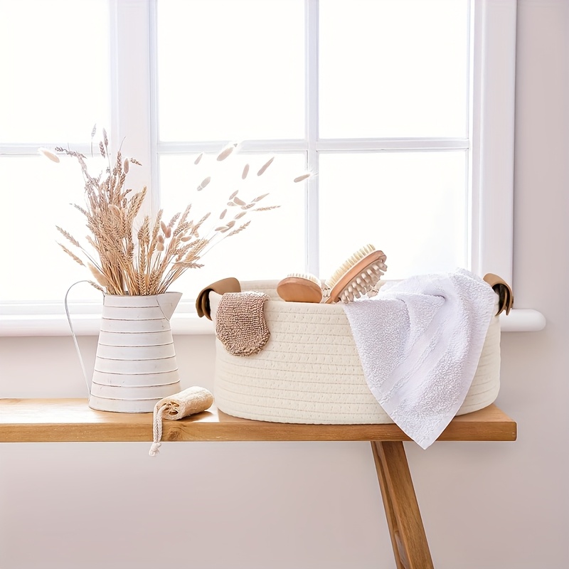 5pcs Elegant Jute Storage Baskets - Durable Cotton Rope Design, Perfect for Organizing Home Decor, Baby Room, or Bedroom, Multipurpose Use, Home Organization | Decorative Storage | Durable Construction, Storage Bins, Shelf Baskets