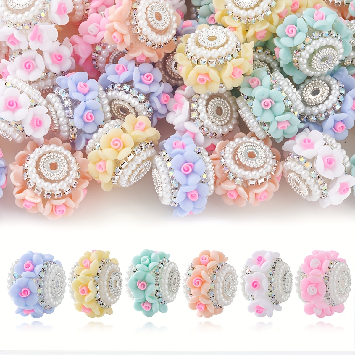 TEMU 6pcs Vibrant Acrylic Flower Beads With Accents, Multi-colored Round Beads For Making And Craft Decorations, Perfect For Bracelets, Necklaces,