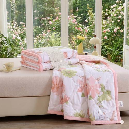 1pc lightweight summer quilt with floral pattern multi purpose cooling bedspread machine washable soft quilted comforter